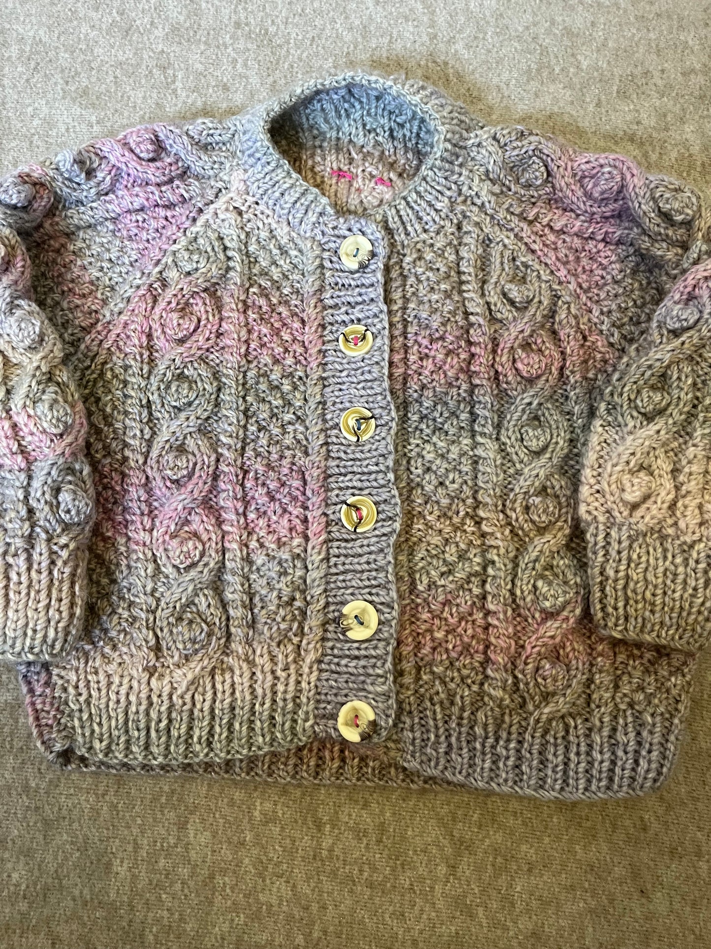 Size 2-4 Years, I Love Ewe, Hand Knitted Ombre Cardigan, Sheep Cardigan