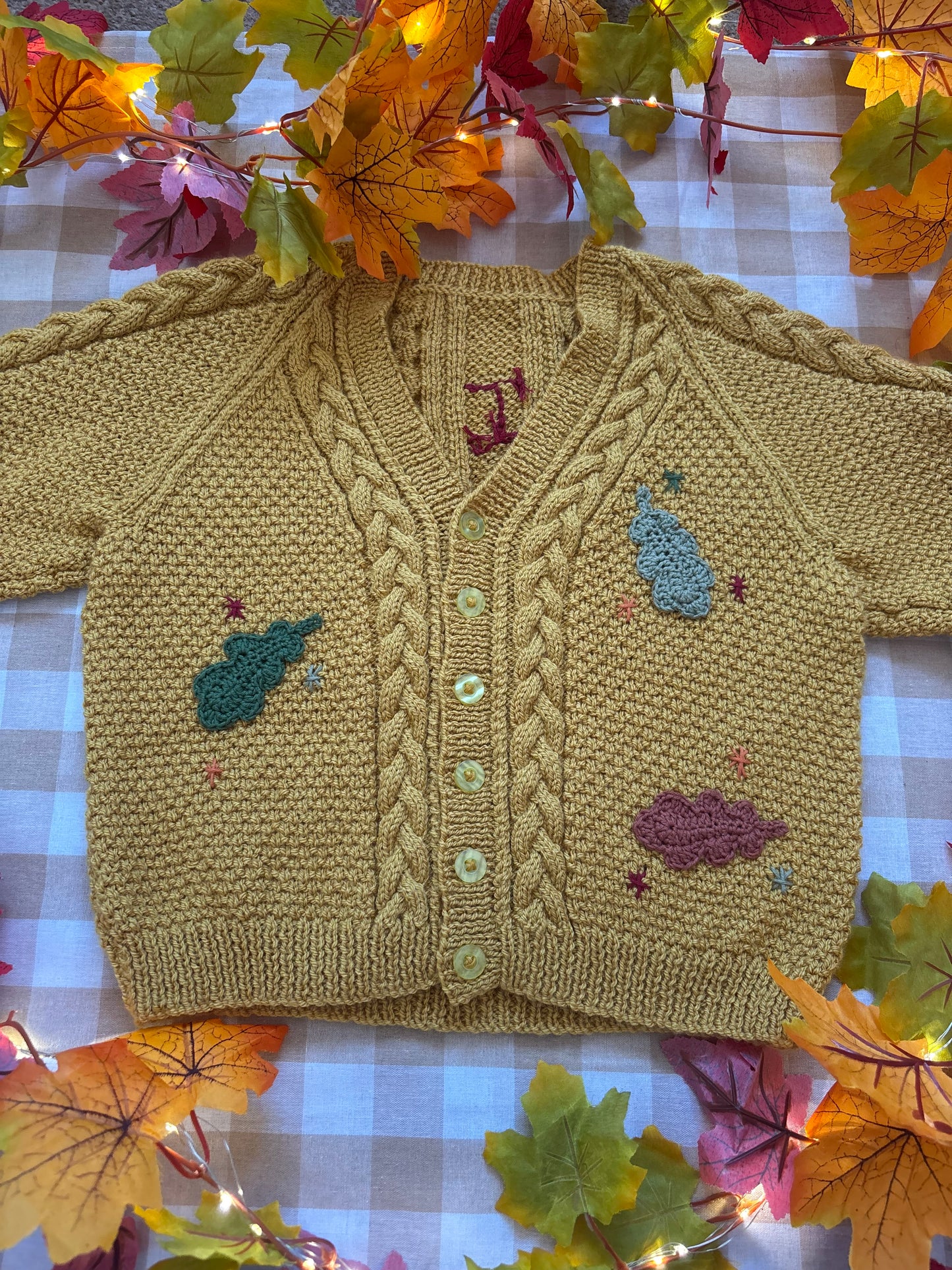 Size 5-7 Years, I am an Autumn, Mustard Hand Knitted Cardi