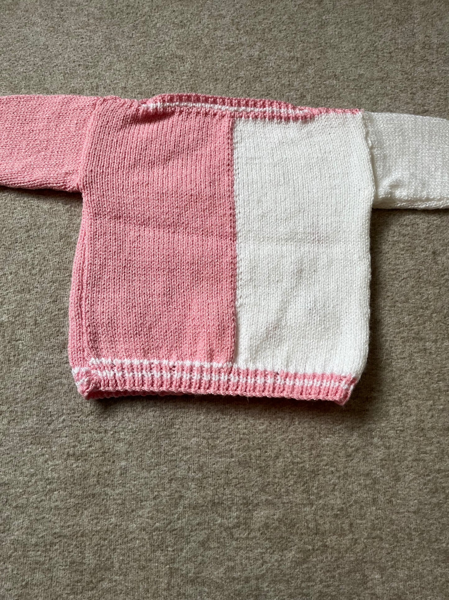 Size 12-18 Months, Berry Sweet, Strawberry Sweater, Hand Knitted Baby Jumper, Two Tone Pink & White