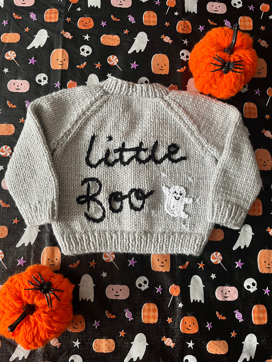 Size 0-6 Months, Little Boo, Grey Hand Knitted Baby Cardigan