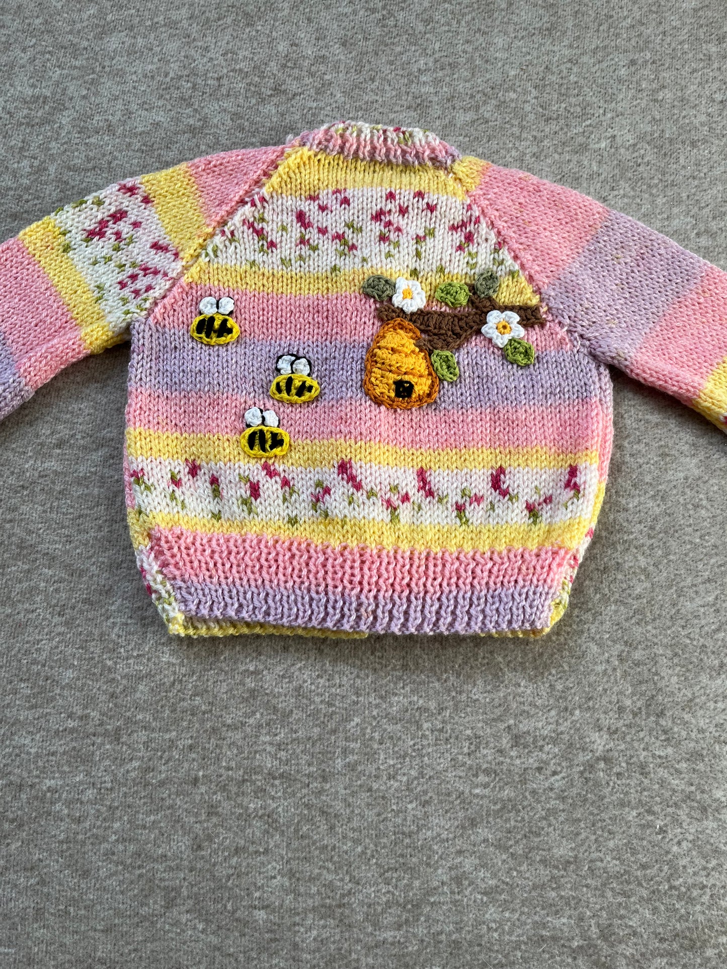 Size 6-12 Months, Hand Knitted Ombre Fleck Cardigan, Hand Knitted Baby, Bumble Bee