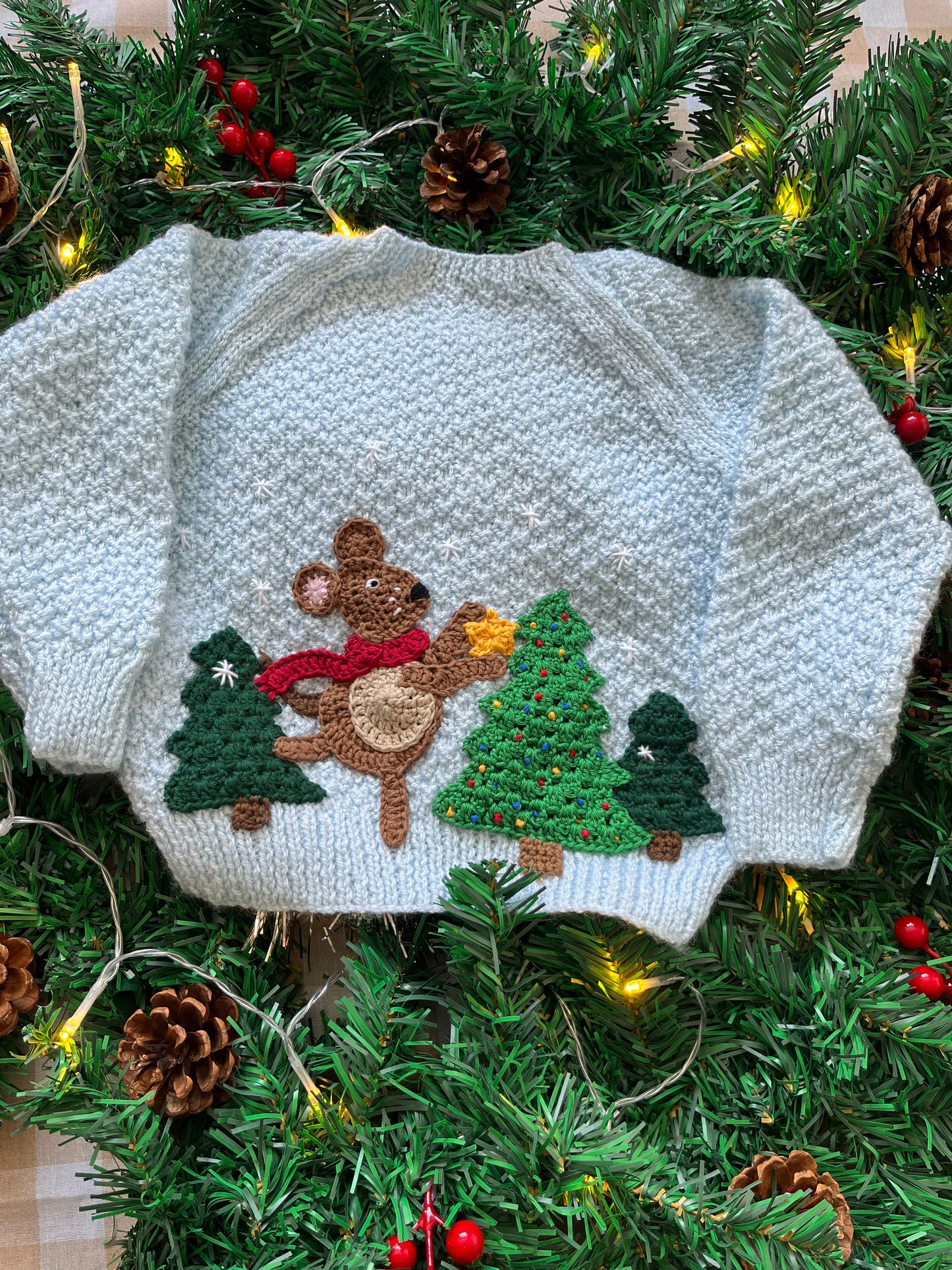 Size 2-3 years, Little Mouse, Baby Blue Christmas Cardi