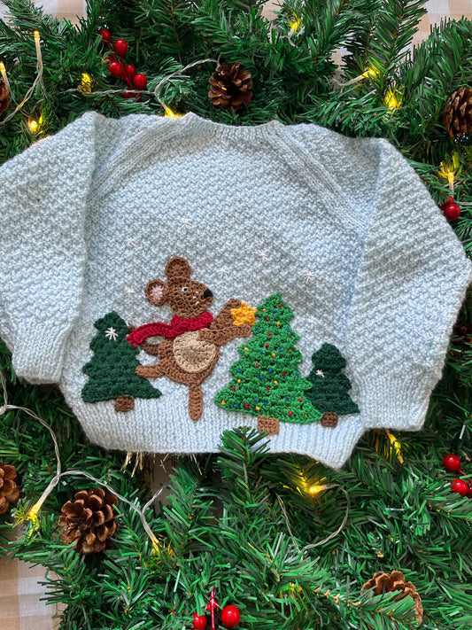 Size 2-3 years, Little Mouse, Baby Blue Christmas Cardi