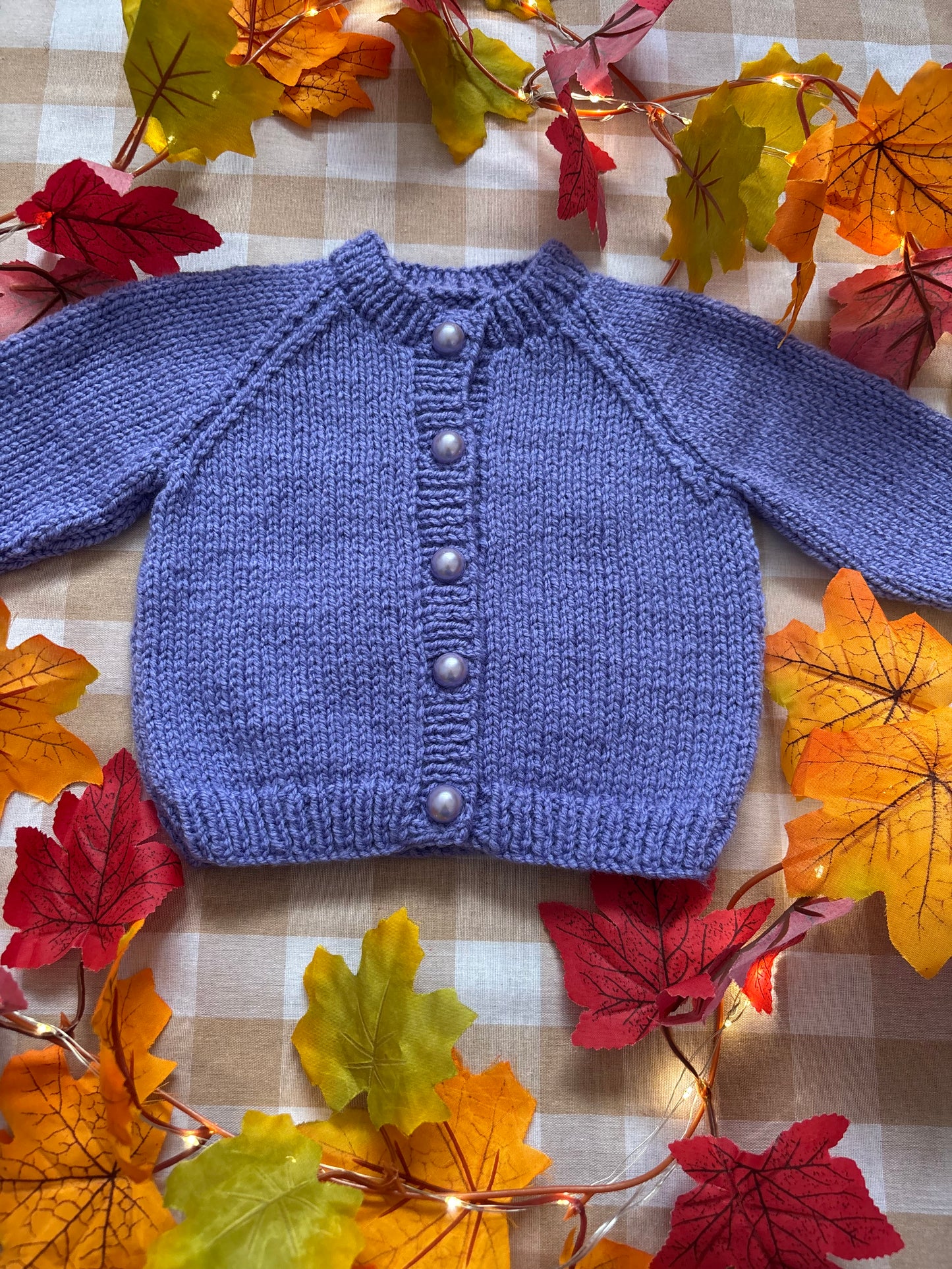 Size 0-6 Months, Little Boo, Purple Hand Knitted Cardigan