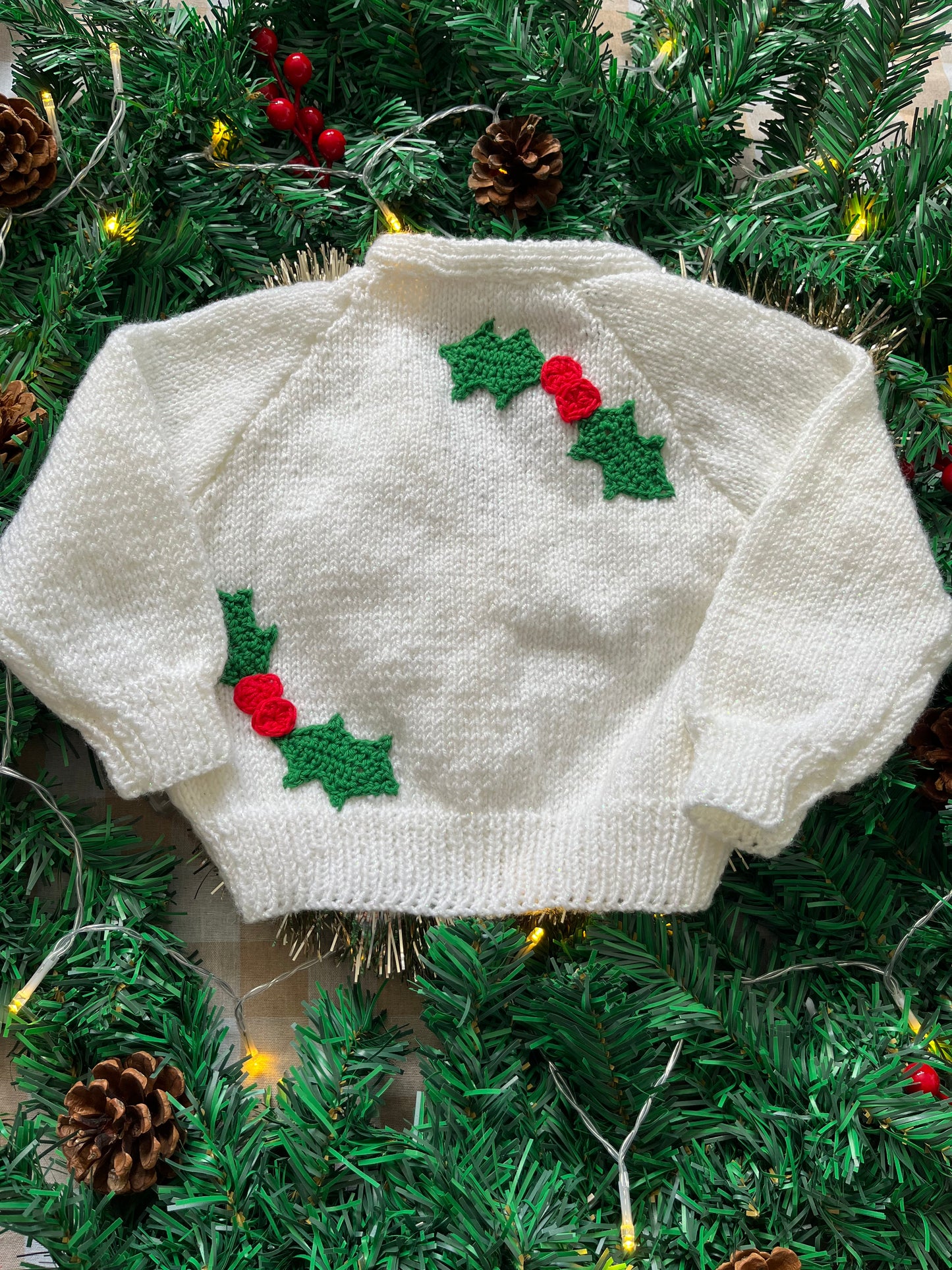 Personalise Me, Size 12-18 Months, Add a Letter, White Sparkly Holly Cardi