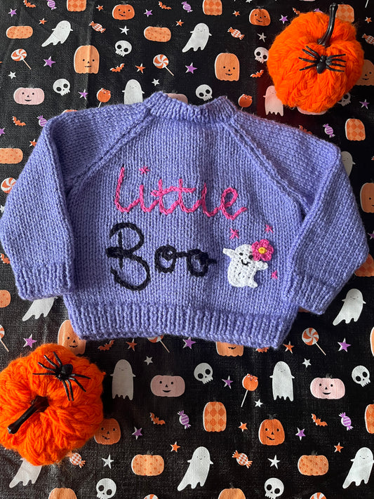 Size 0-6 Months, Little Boo, Purple Hand Knitted Cardigan