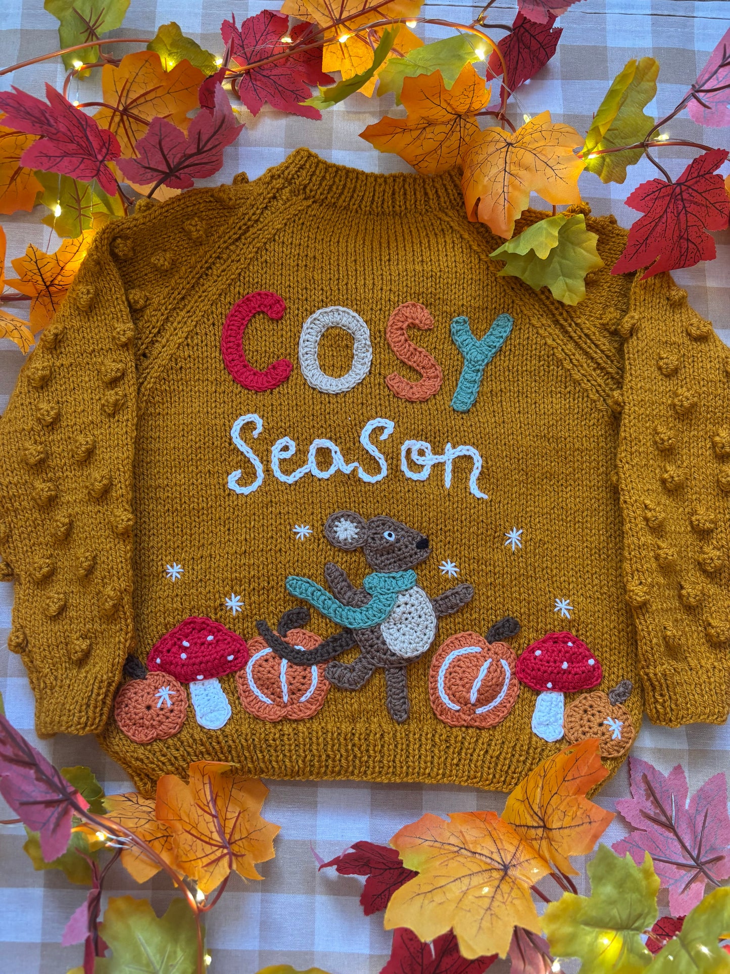 Size 4-6 Years, Cosy Season Mouse, Mustard Popcorn sleeves