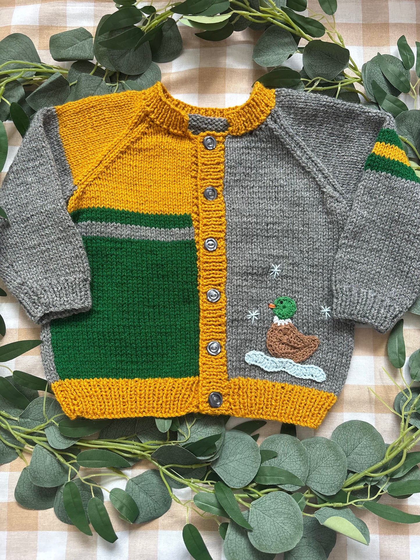 Size 2-3 years, Let’s feed the Ducks, Hand Knitted Cardi