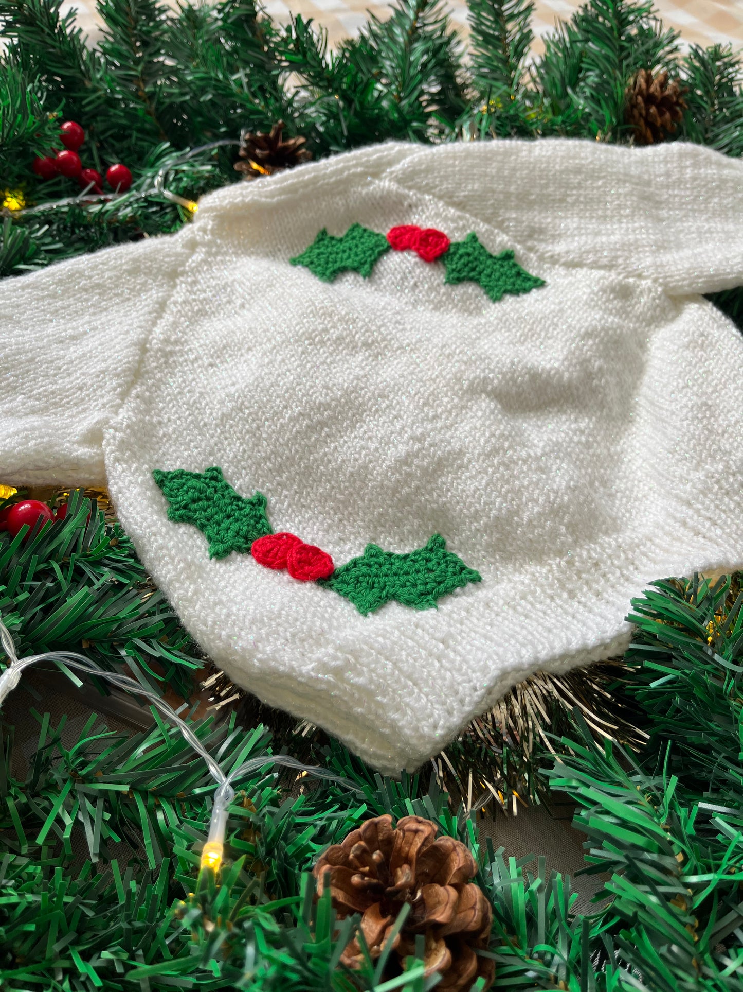 Personalise Me, Size 12-18 Months, Add a Letter, White Sparkly Holly Cardi