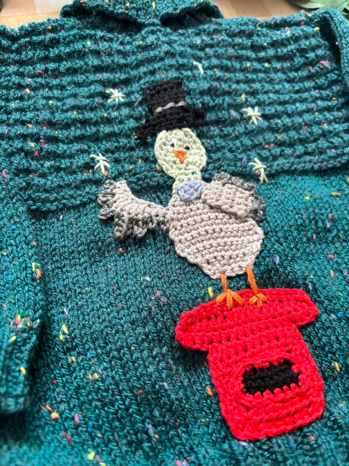 Size 6-12 Months, Turquoise speckled Cardi, Postbox & Pigeon