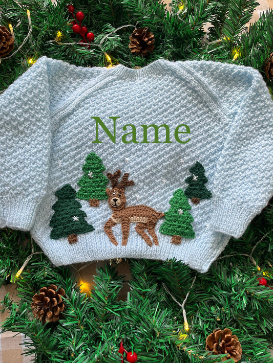 Personalise Me, Size 2-3 Years, Name Reindeer Cardi, Baby Blue