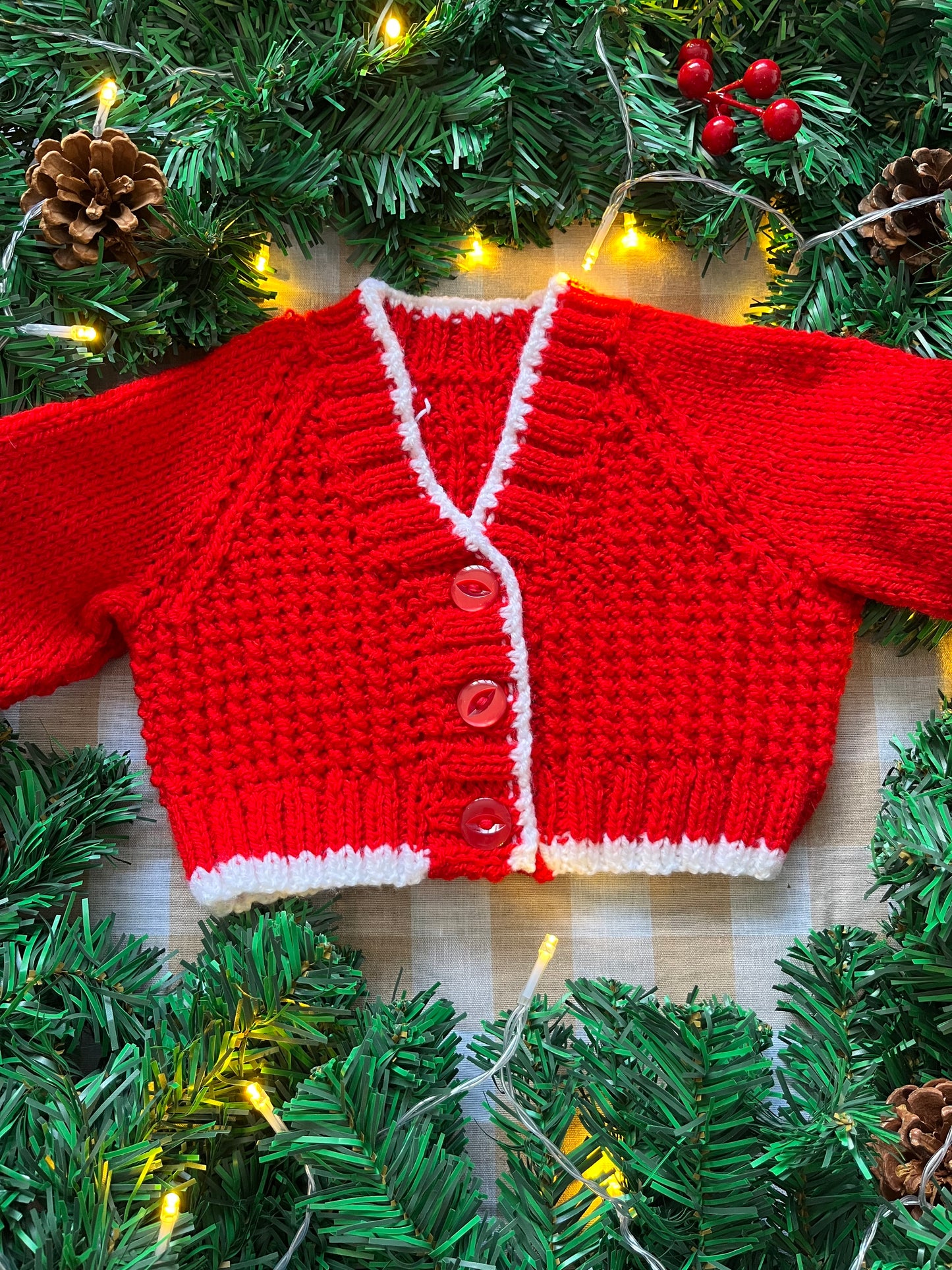 Size 0-6 Months, Nice List, Red Baby Christmas Cardi