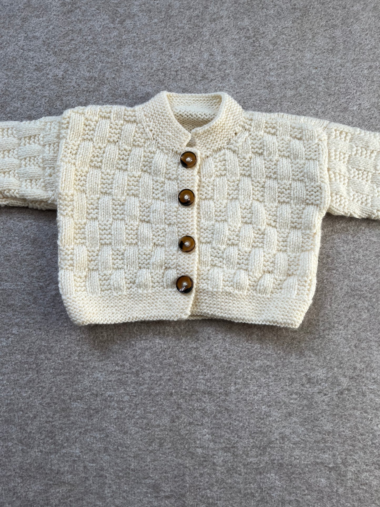 Size 6-12 Months, Sunflower Truck, Chunky Cream Hand Knitted Cardigan