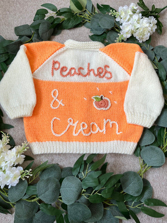 Size 1-2 Years, Peaches & Cream, Hand knitted Cardigan