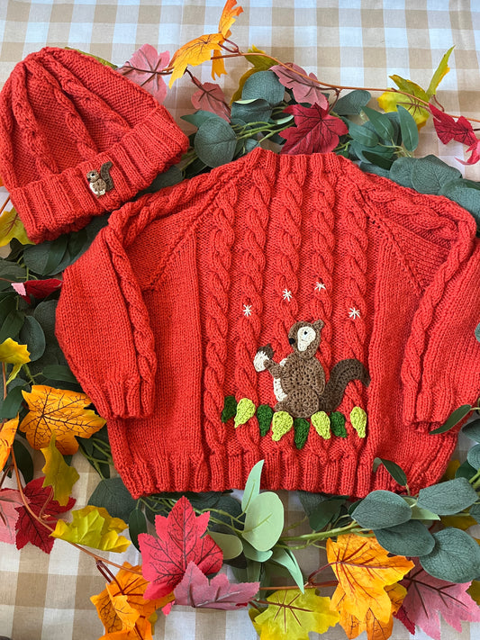 Size 2-4 years, Squirrel Cardi & Hat set