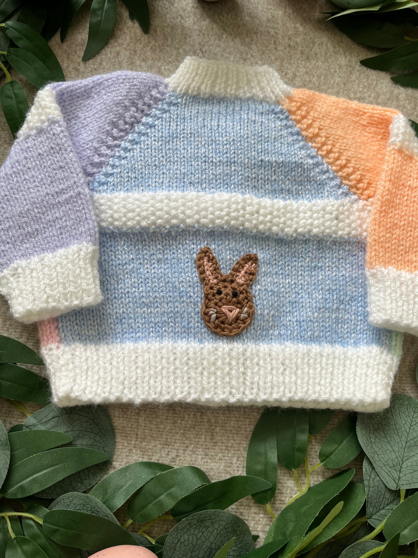 Size Newborn/ First size, Personalise Me, Single Letter or Initials, Handknitted Pastel New Baby Cardigan, Tiny Bunny Design