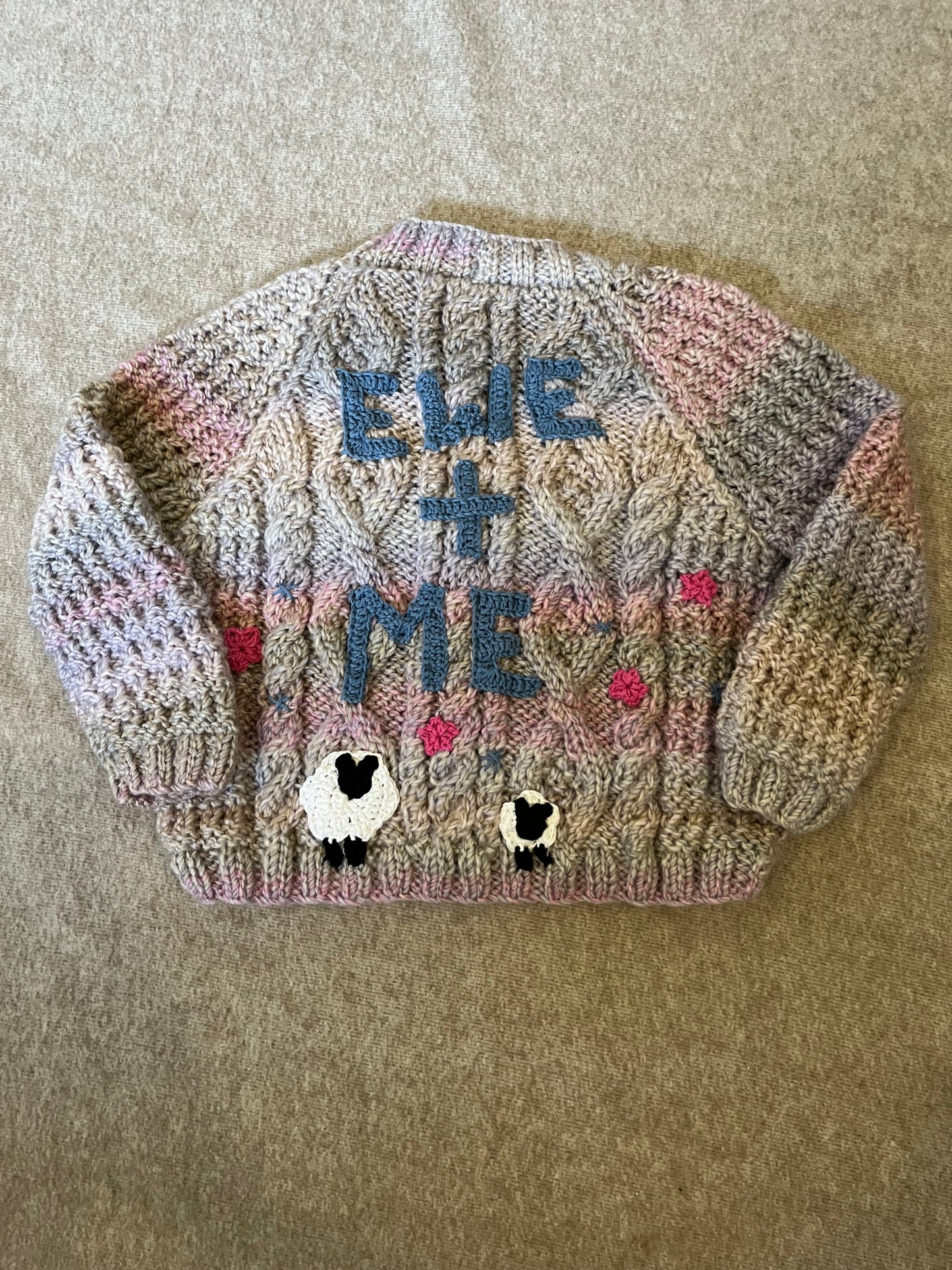 Size 2-3 Years, Ewe + Me, Hand Knitted Ombre Cardigan, Sheep Cardigan