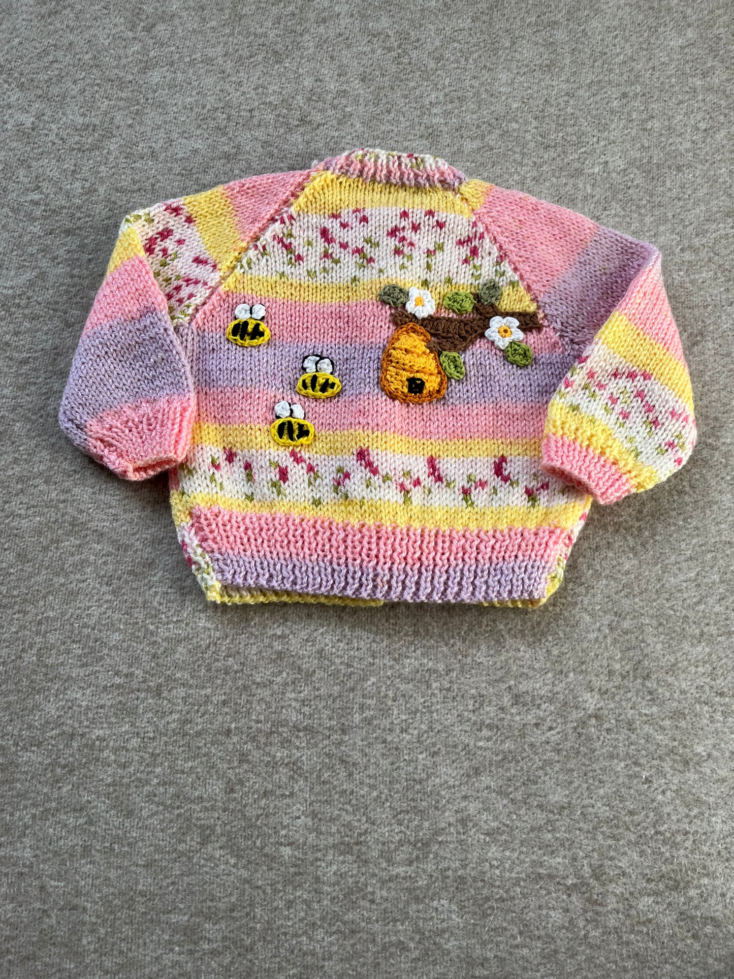 Size 6-12 Months, Hand Knitted Ombre Fleck Cardigan, Hand Knitted Baby, Bumble Bee