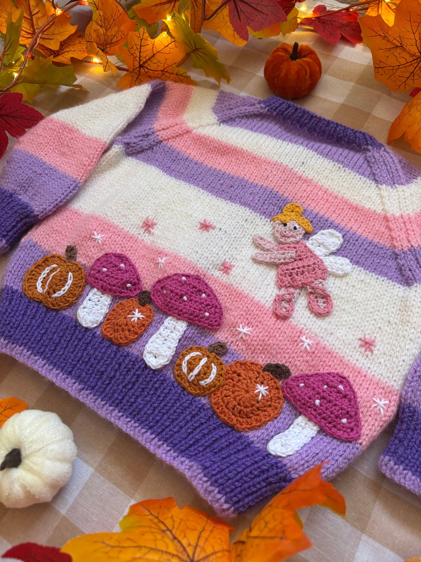 Size 1-2 years, Fairy Pumpkin Patch, Striped pink/purple/white