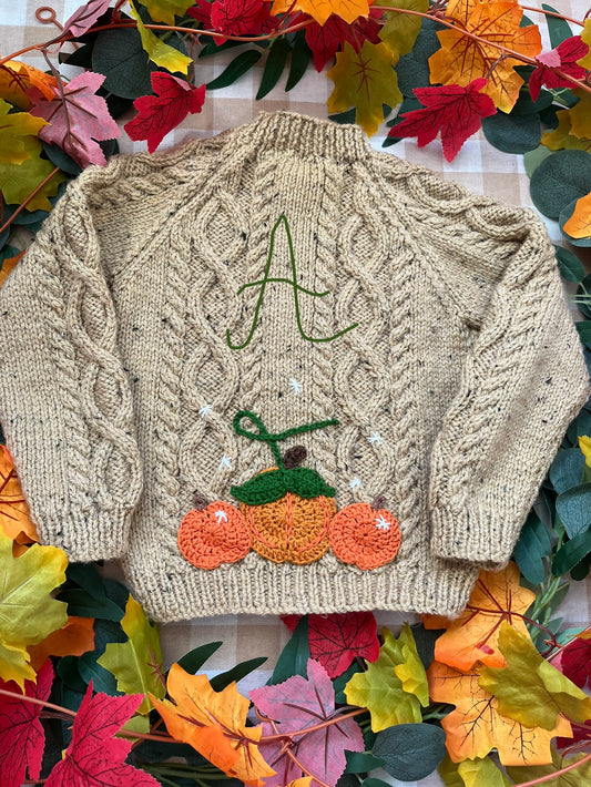 Personalise Me, Size 1-3 Years, Single Letter Cardi, Beige Rustic Pumpkin Cardi