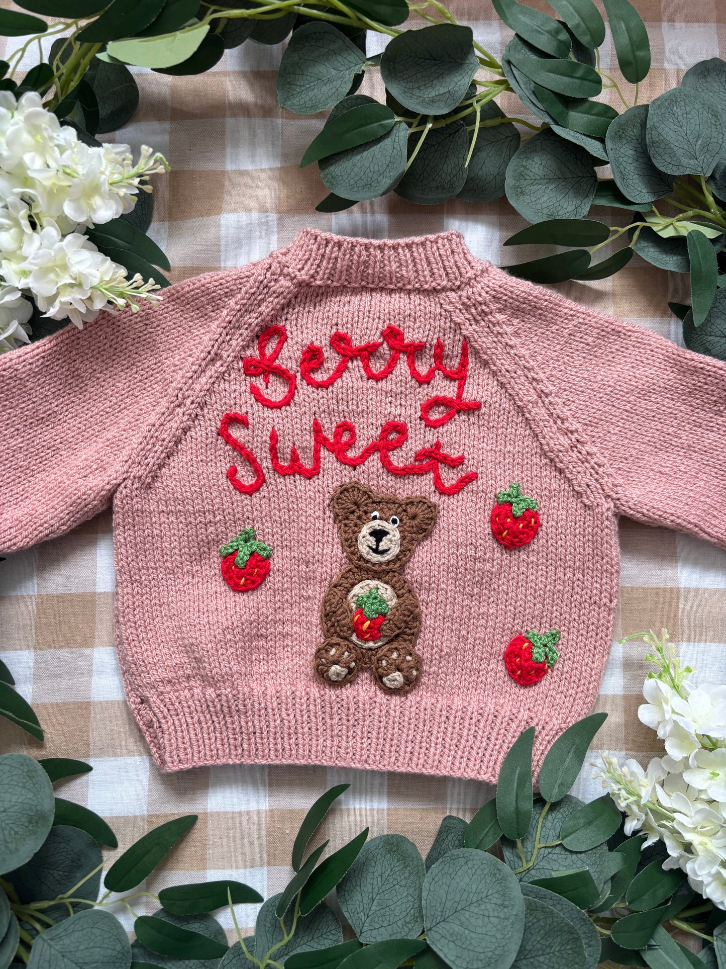 Size 6-12 Months, Berry Sweet, Dusty Pink Hand knitted Cardi