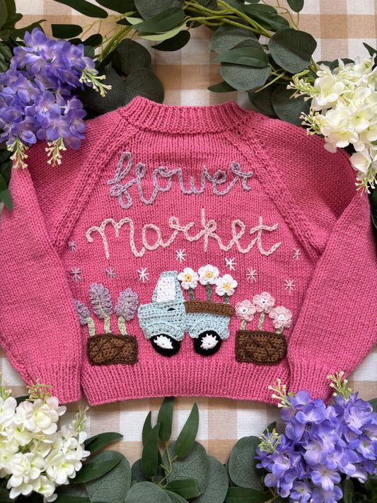 Size 1-2 Years, Flower Market, Pink Hand knitted Cardi
