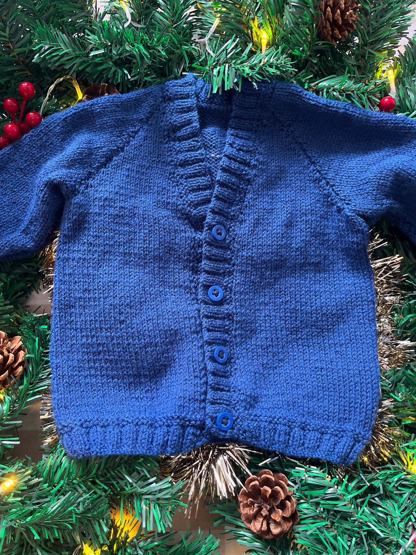 Personalise Me, Size 18-24 Months, Blue Christmas Lights Name Cardi