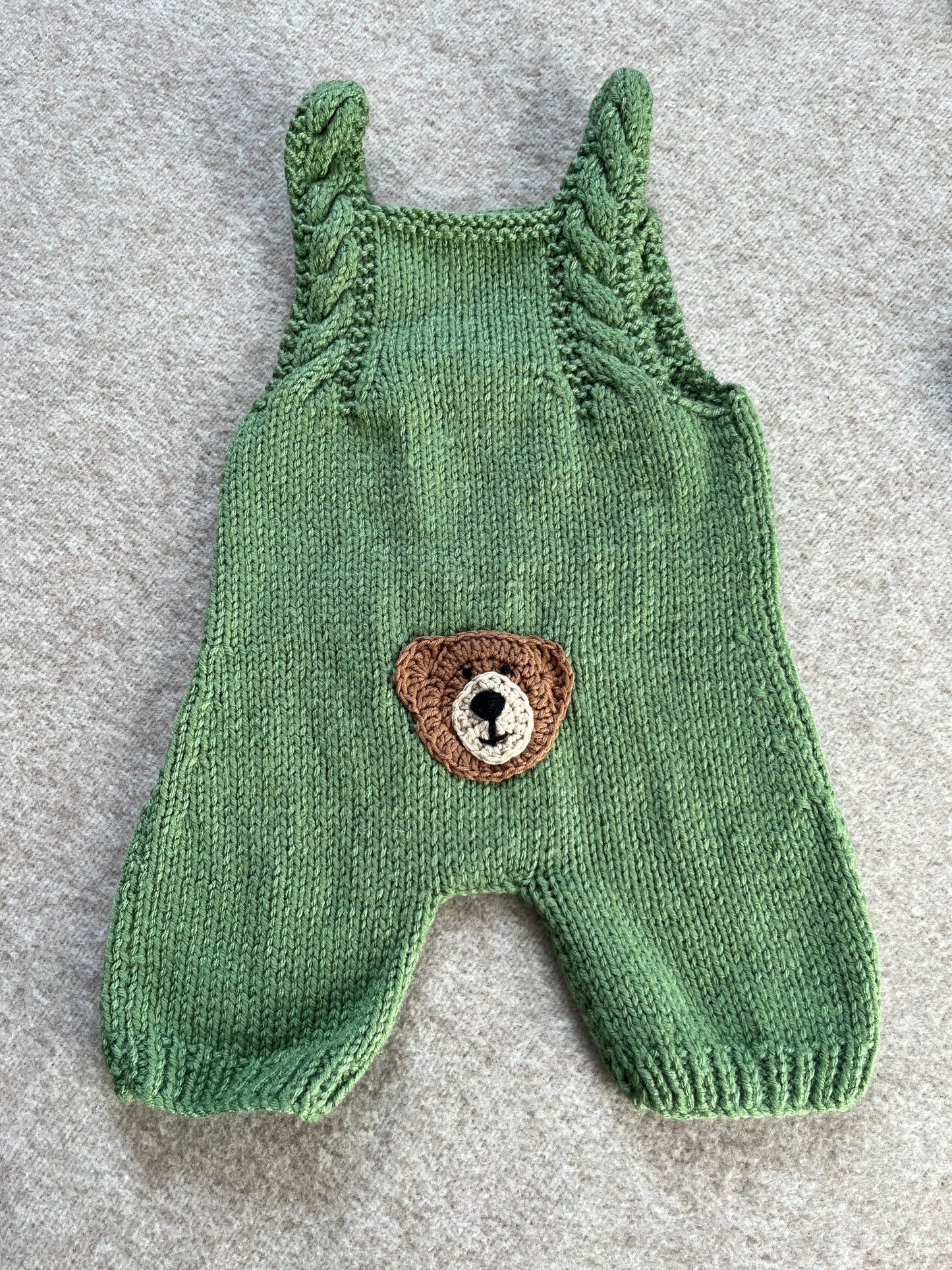 Size 0-3 Months, Baby Bear Romper & Cardi Set, Sage Green Hand Knitted Outfit