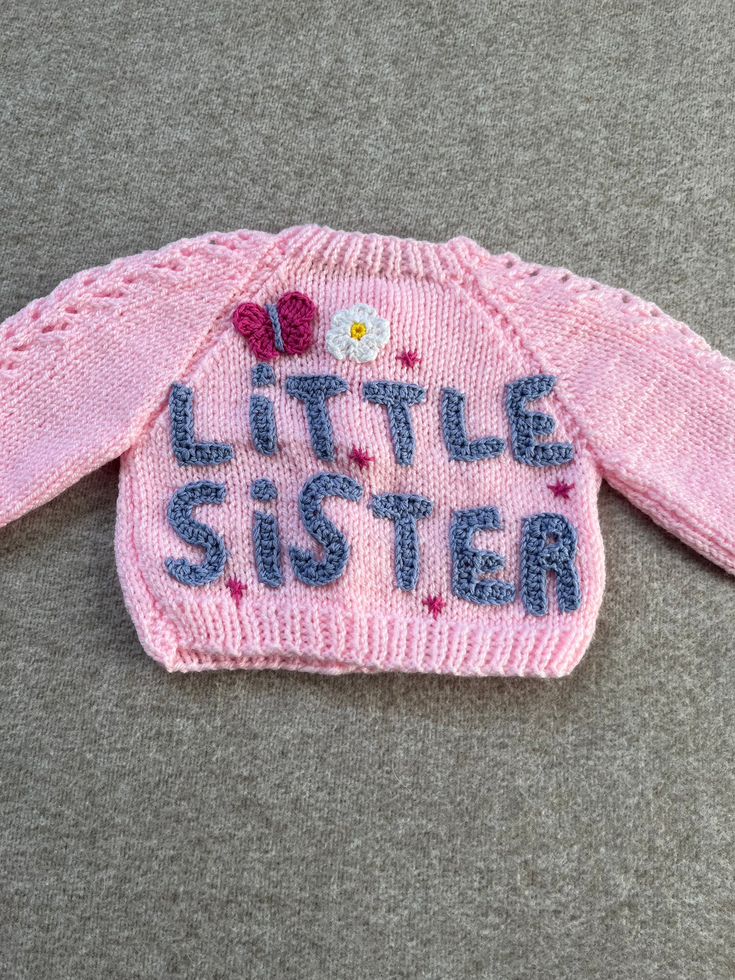 Size 0-3 Months, Little Sister, Baby Pink Cardigan, Hand Knitted Baby Girl