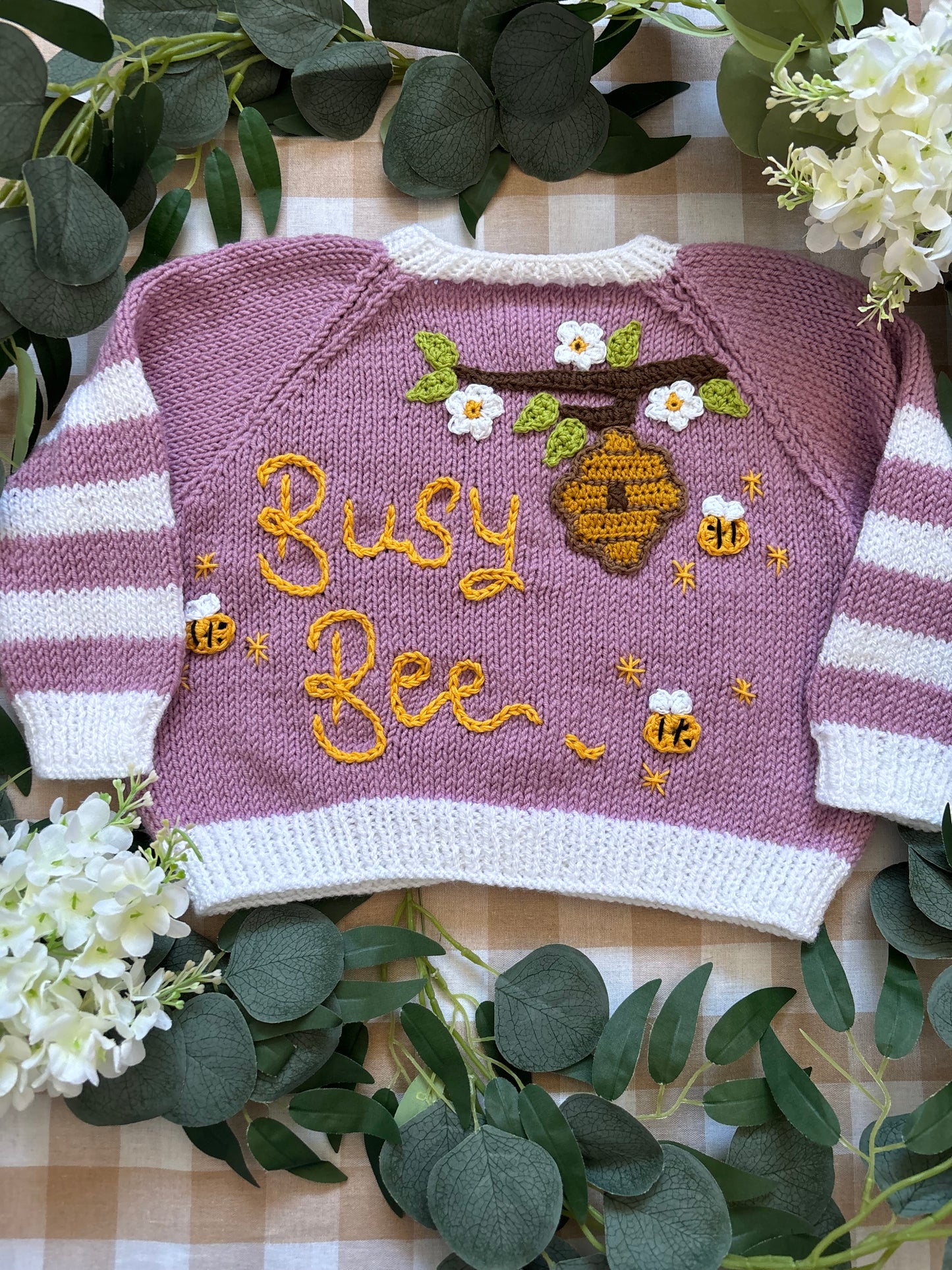 Size 1-2 Years, Busy Bee, Striped Sleeves