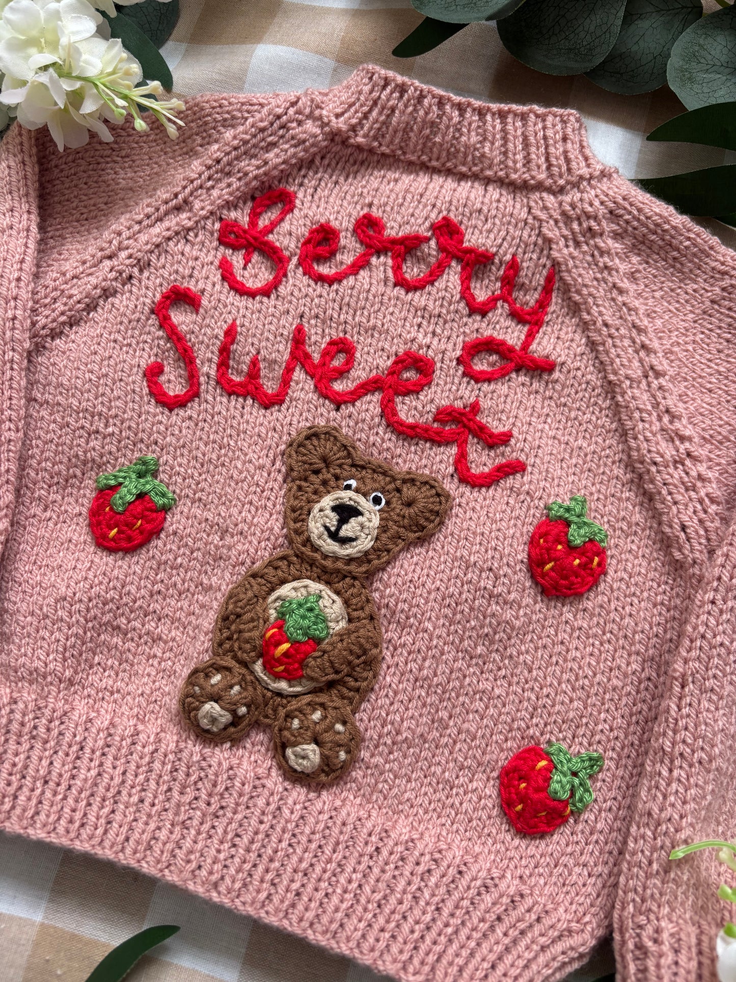 Size 6-12 Months, Berry Sweet, Dusty Pink Hand knitted Cardi