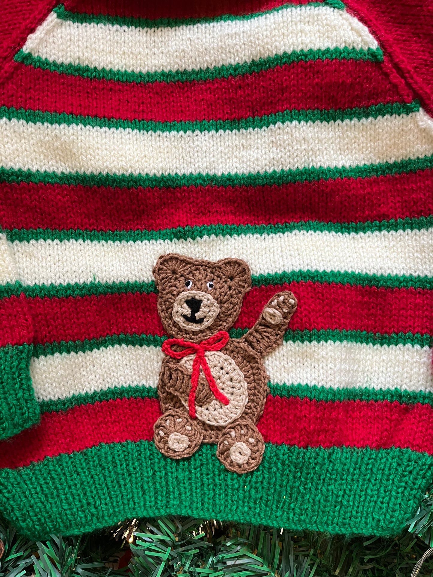 Personalise Me, Size 2-3 Years, Christmas Teddy Bear, Stripe Name Cardi