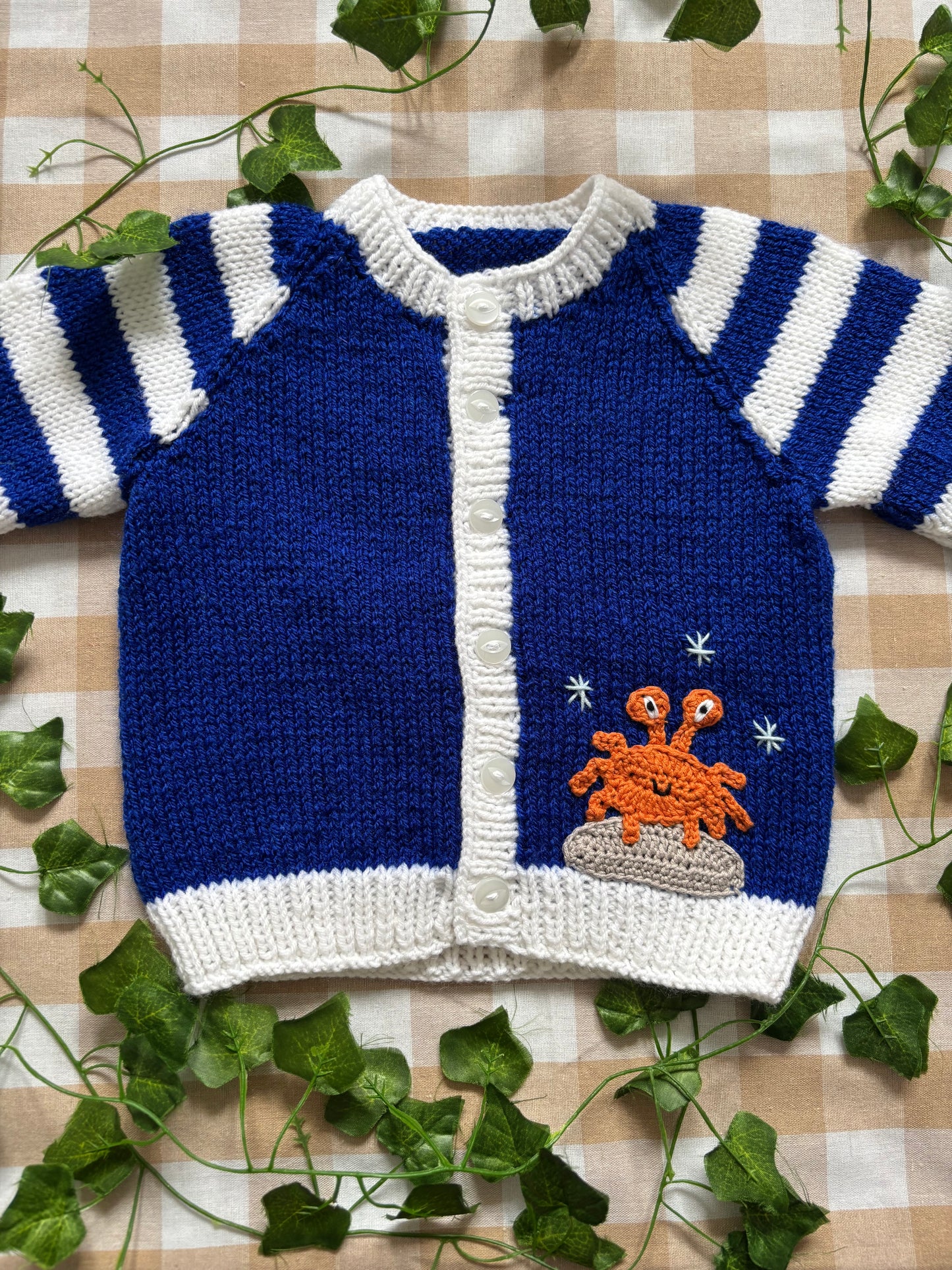 Size 12-18 Months, Seagull & Crab Striped Sleeve Cardi