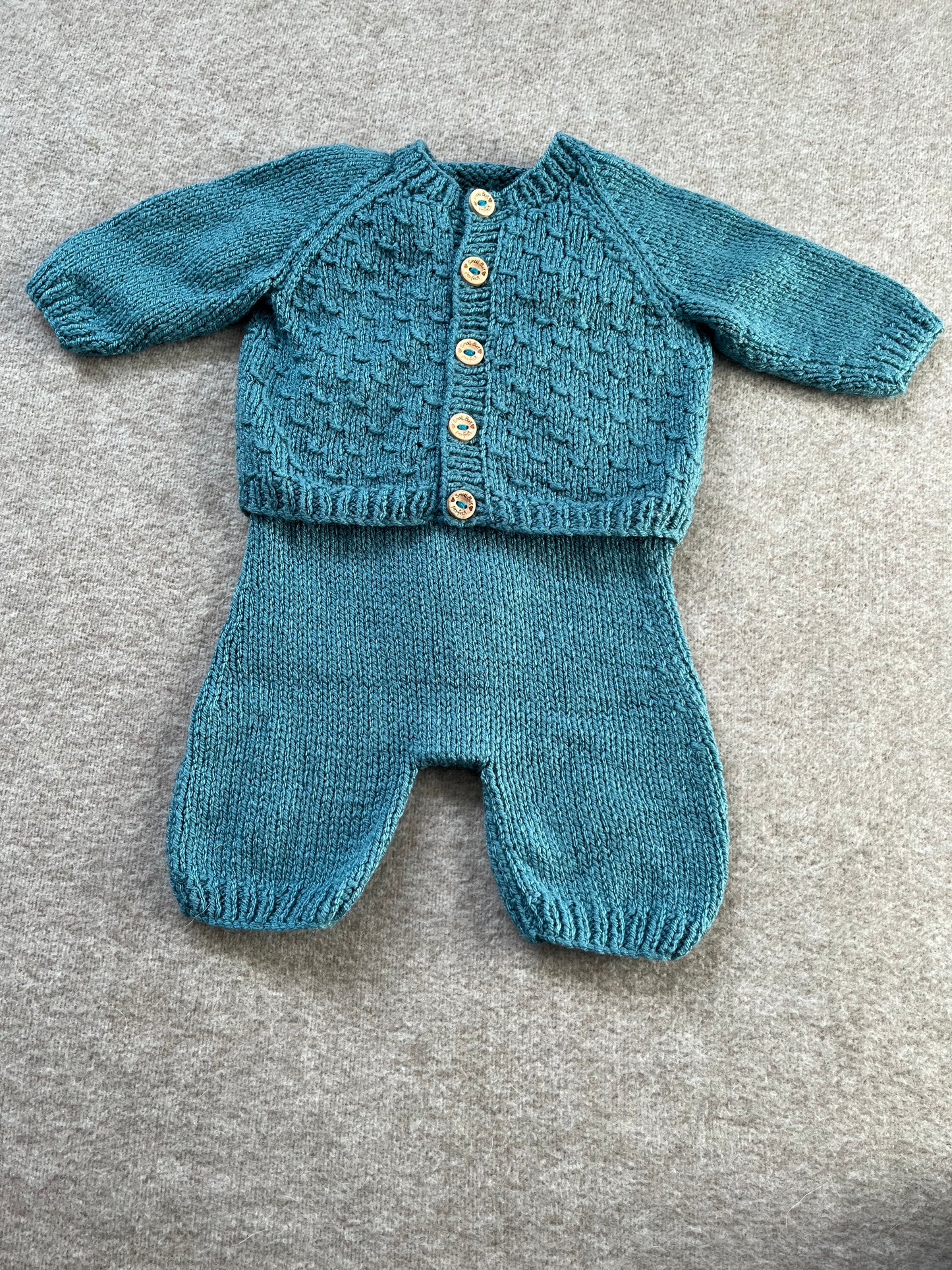 Size 0-3 Months, Baby Romper & Cardigan Set, Hand Knitted Turquoise Baby Gift, Little Lion