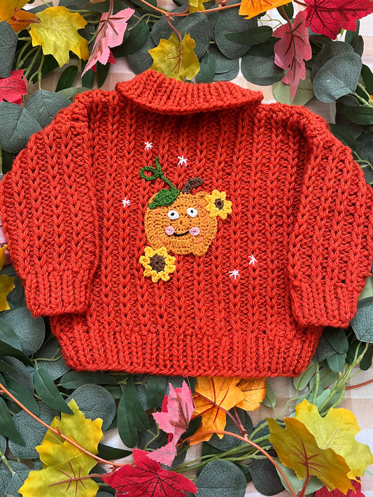 Size 9-12 Months, Chunky Burnt Orange Pumpkin Cardi