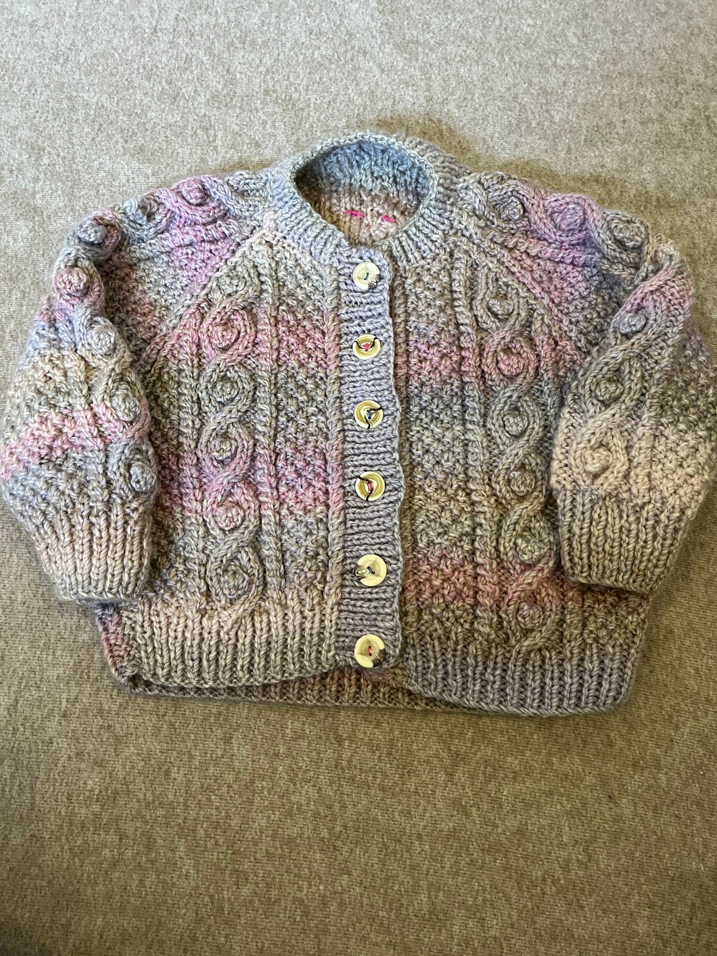 Size 2-4 Years, I Love Ewe, Hand Knitted Ombre Cardigan, Sheep Cardigan