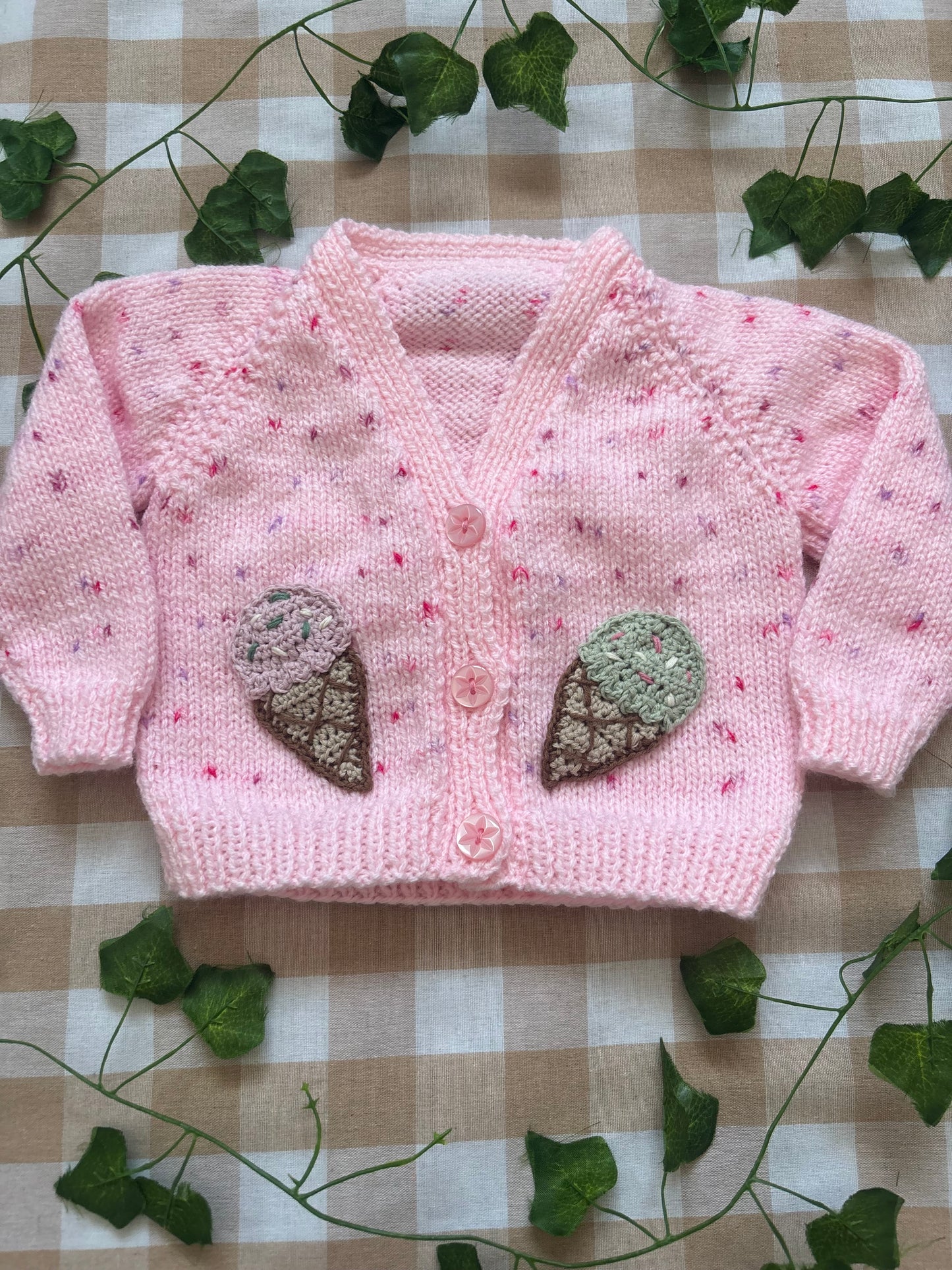 Size 0-3 Months, Pink fleck Cardi, Sprinkle Ice Cream