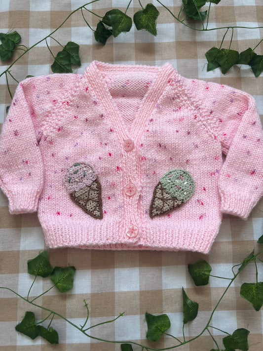 Size 0-3 Months, Pink fleck Cardi, Sprinkle Ice Cream