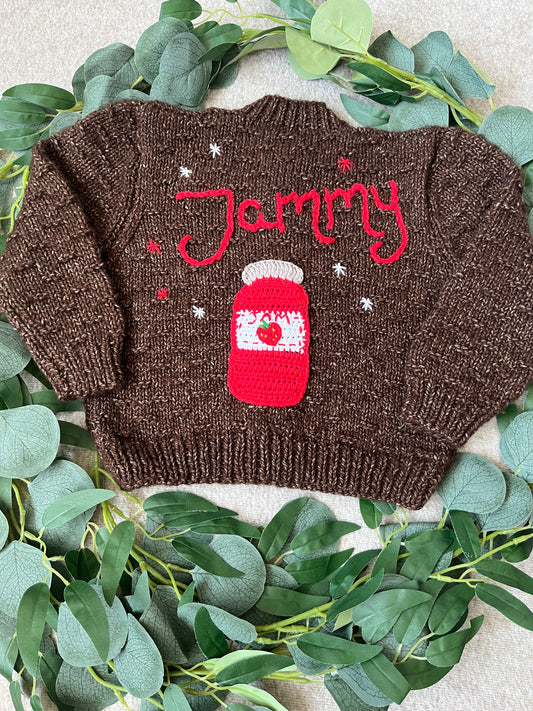 Size 1-3 Years, Jammy, Brown Hand Knitted Cardigan