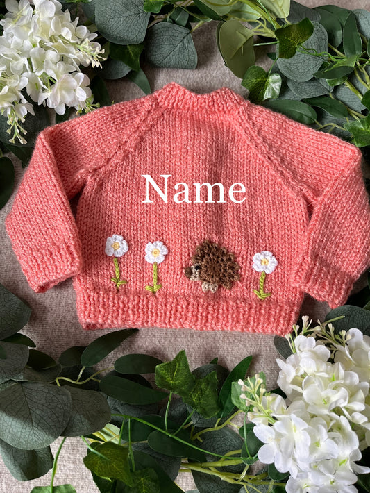 Size 0-3 Months, Personalise Me, Name Cardigan, Hedgehog Cardi