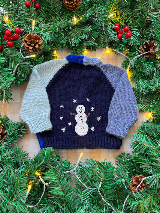 Size 0-3 Months, Blue Colour block Cardi, Little Snowman
