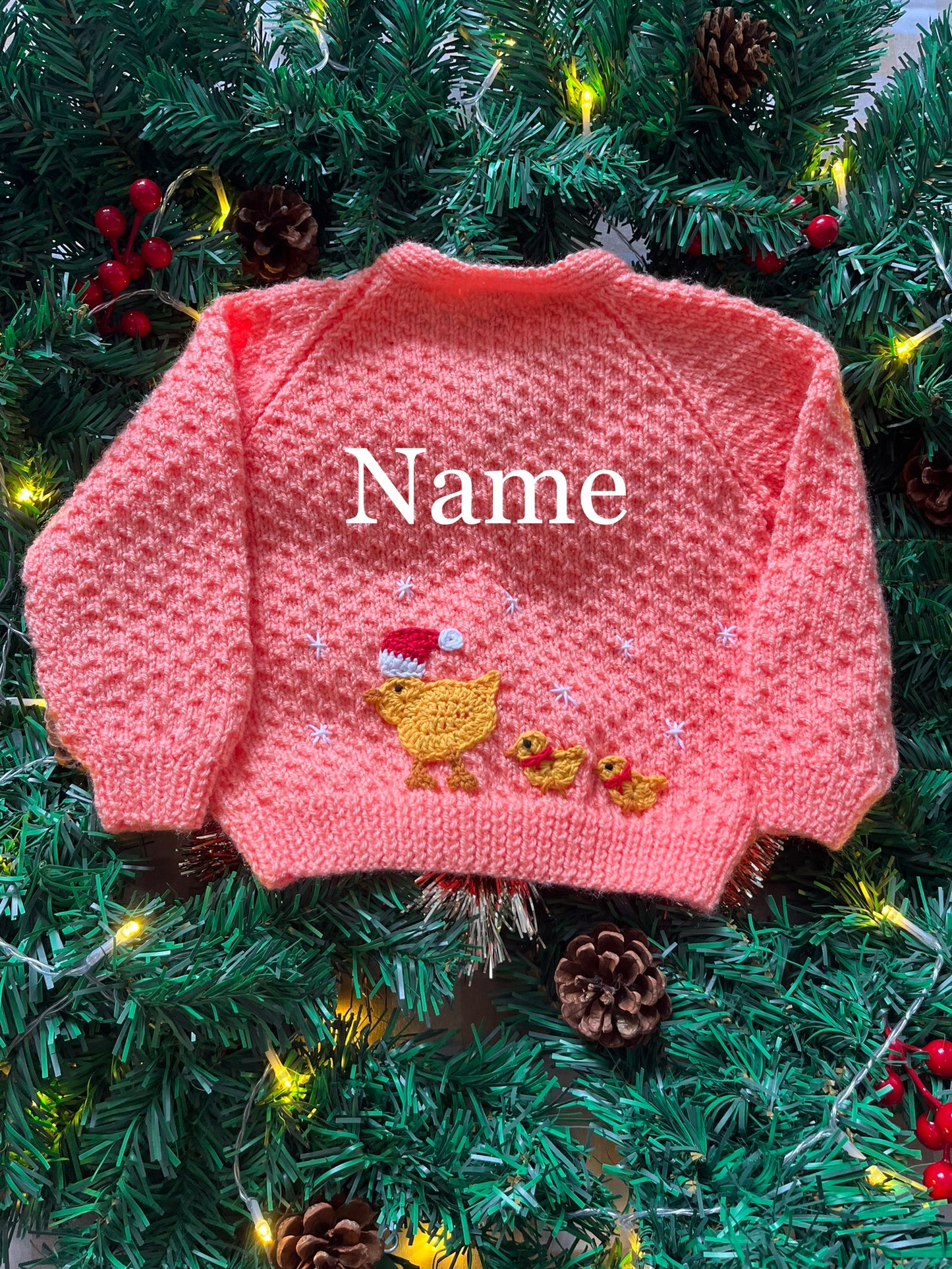 Personalise Me, Size 1-2 Years, Peach Cardi, Christmas Duck Name Cardi