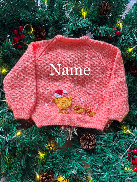 Personalise Me, Size 1-2 Years, Peach Cardi, Christmas Duck Name Cardi