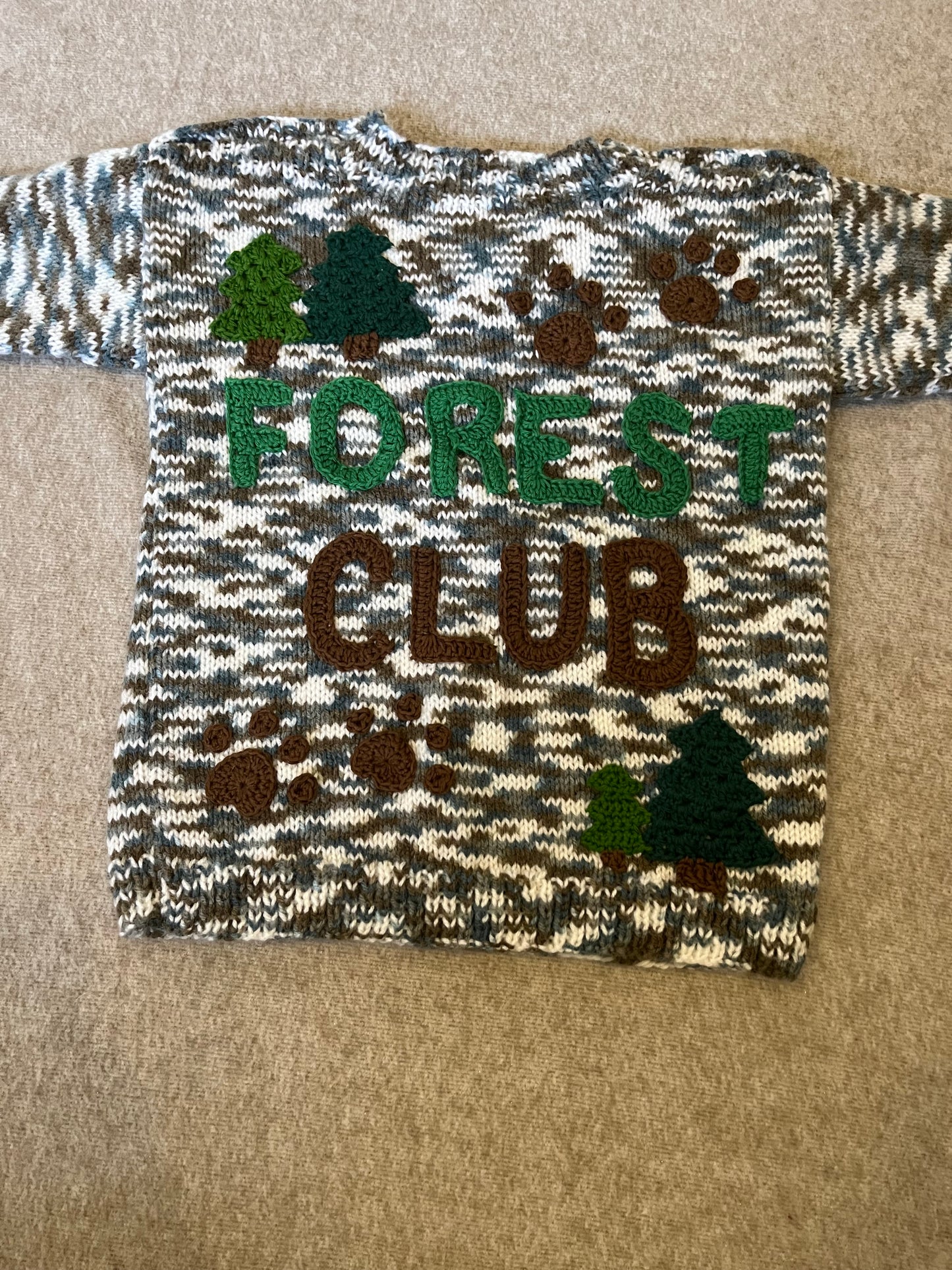 Size 5-7 Years, Forest Club, Hand knitted Jumper, Shoulder Button Close