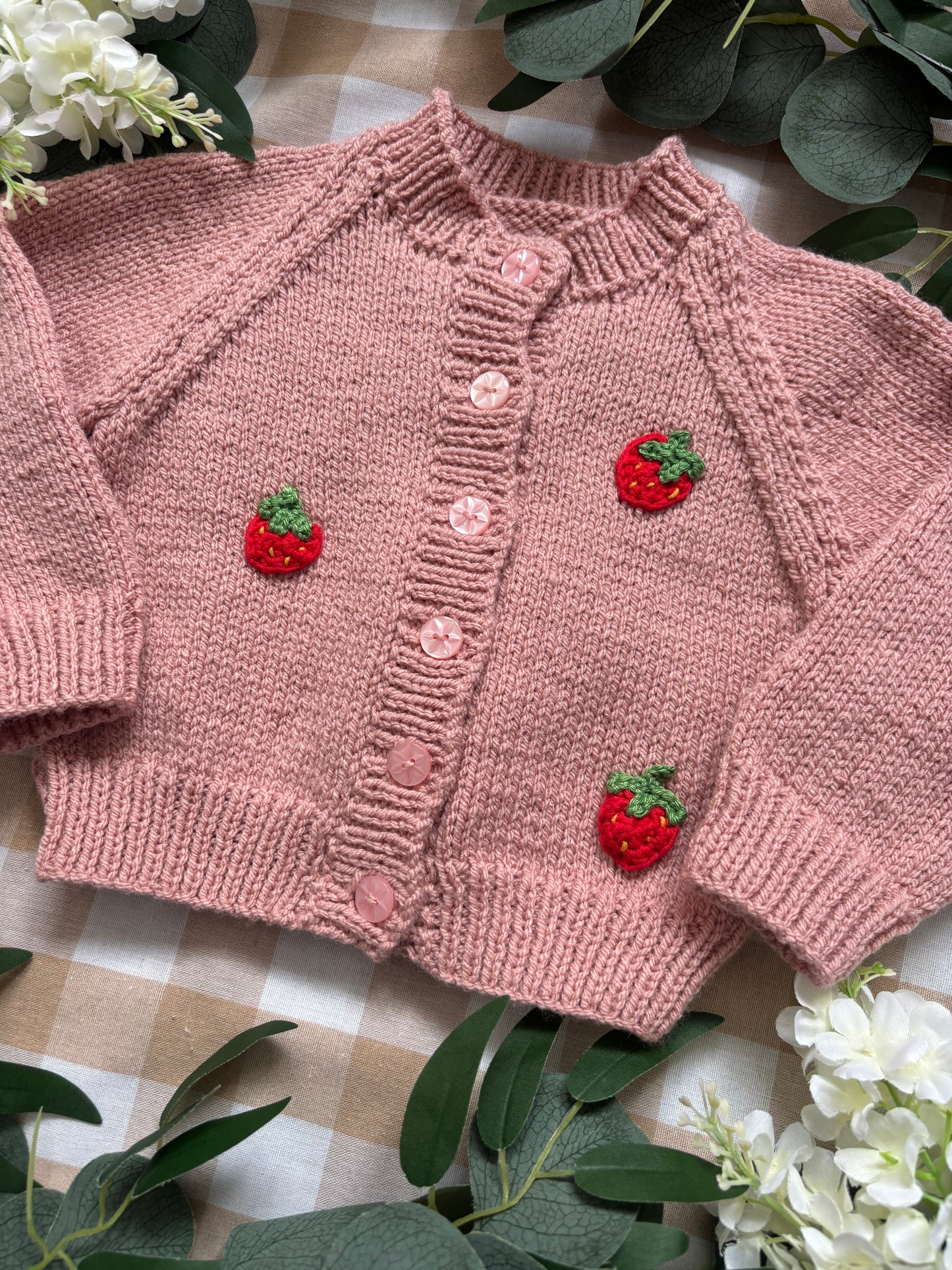 Size 6-12 Months, Berry Sweet, Dusty Pink Hand knitted Cardi