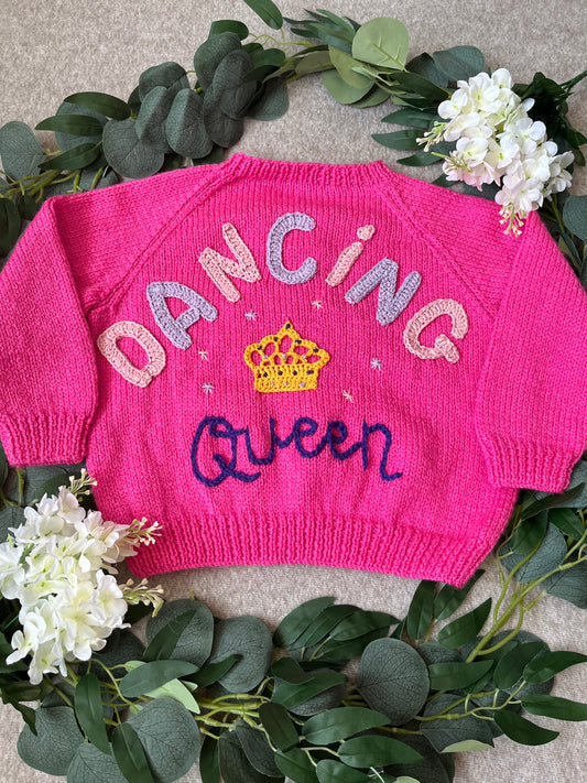 Size 2-4 Years, Dancing Queen, Pink Hand Knitted Cardigan
