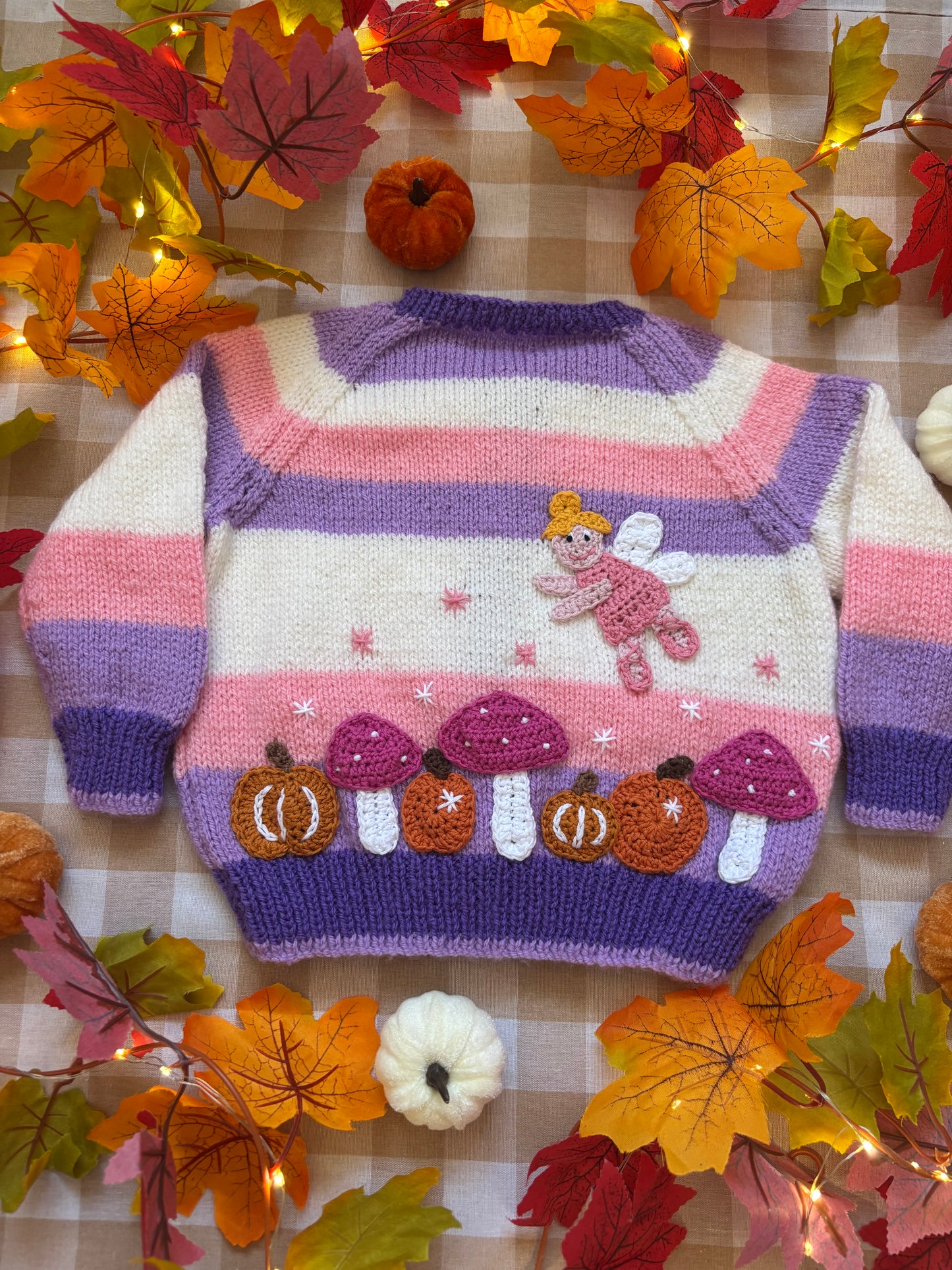 Size 1-2 years, Fairy Pumpkin Patch, Striped pink/purple/white