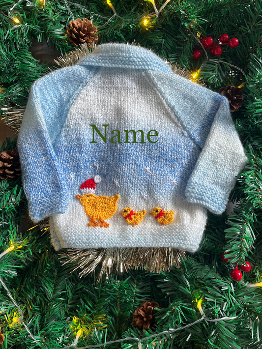 Personalise Me, Size 6-12 Months, Christmas Duck & Chicks Cardi