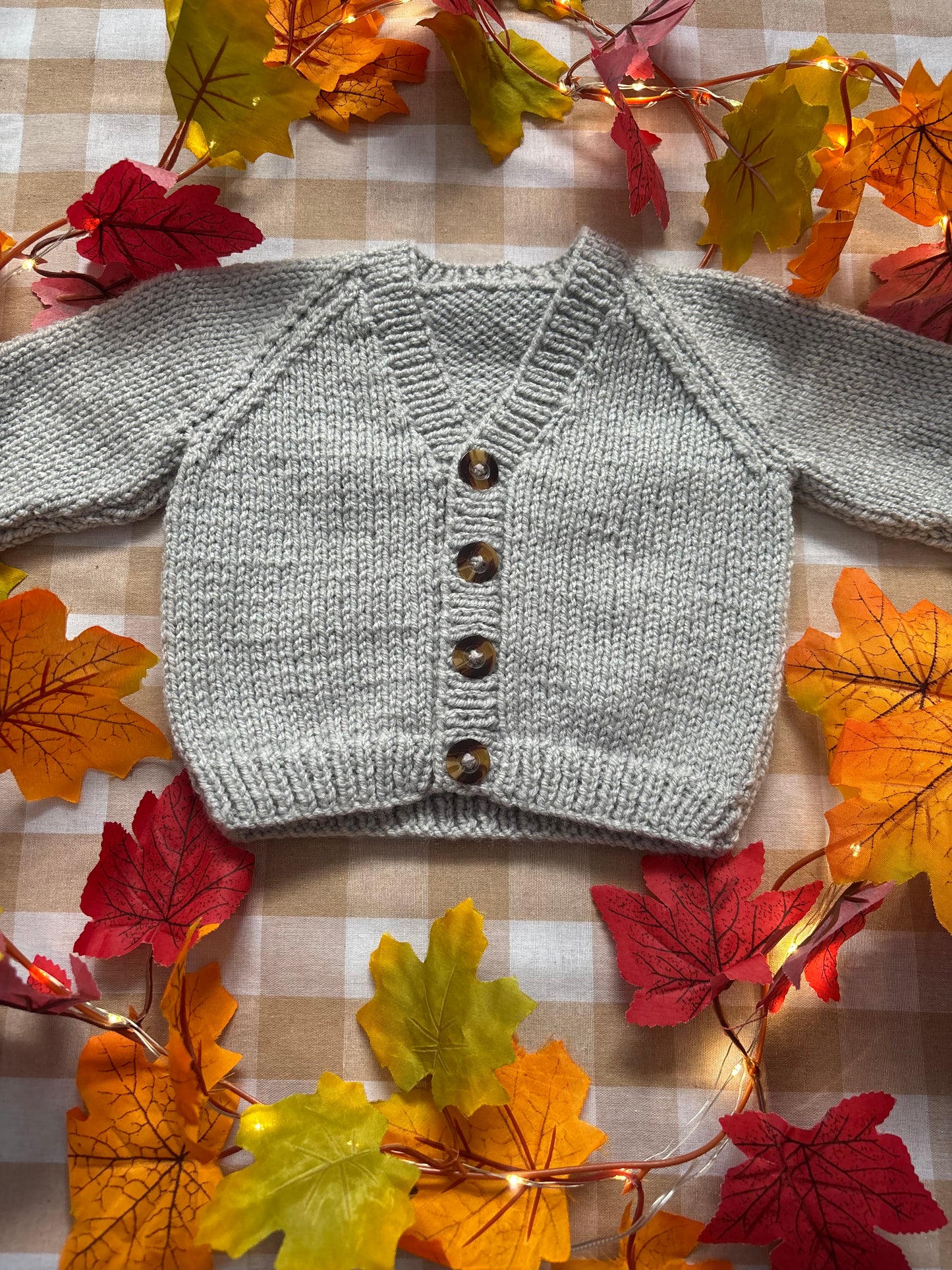 Size 0-6 Months, Little Boo, Grey Hand Knitted Baby Cardigan