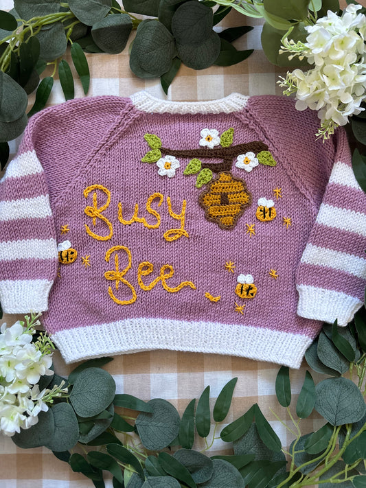 Size 1-2 Years, Busy Bee, Striped Sleeves